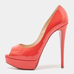 Christian Louboutin Pink Patent Leather Lady Peep Pumps Size 38.5