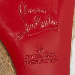 Pre Owned Christian Louboutin Gold Fabric and Leather Delfin Espadrille Wedge Sandals Size 39