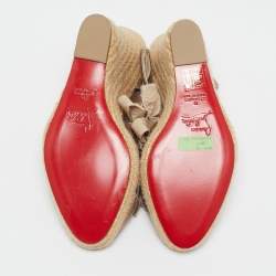 Pre Owned Christian Louboutin Gold Fabric and Leather Delfin Espadrille Wedge Sandals Size 39