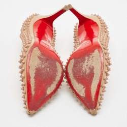 Pre Owned Christian Louboutin Beige Patent Leather Pigalle Spikes Pointed Toe Pumps Size 38