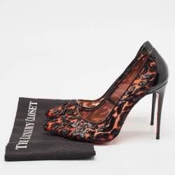 Pre Owned Christian Louboutin Black Mesh and Patent Leather Pumps Size 38