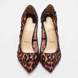 Pre Owned Christian Louboutin Black Mesh and Patent Leather Pumps Size 38