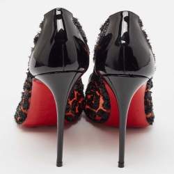 Pre Owned Christian Louboutin Black Mesh and Patent Leather Pumps Size 38