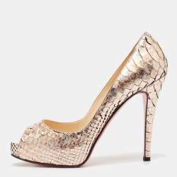 Christian Louboutin Rose Gold/Silver Python Very Prive Pumps Size 37.5