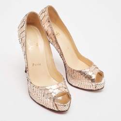 Christian Louboutin Rose Gold/Silver Python Very Prive Pumps Size 37.5