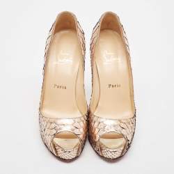 Christian Louboutin Rose Gold/Silver Python Very Prive Pumps Size 37.5