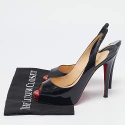 Christian Louboutin Black Patent Private Number Peep Toe Pumps Size 39