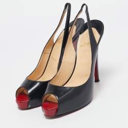 Christian Louboutin Black Patent Private Number Peep Toe Pumps Size 39