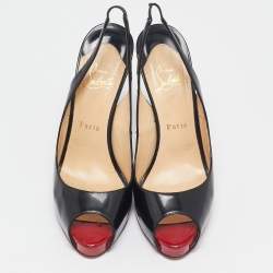 Christian Louboutin Black Patent Private Number Peep Toe Pumps Size 39