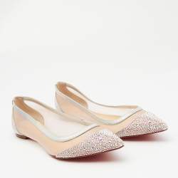 Christian Louboutin Multicolor Lace and Leather Crystal Embellished Ballet Flats Size 38