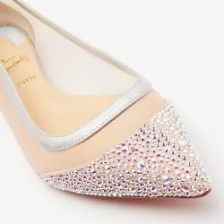 Christian Louboutin Multicolor Lace and Leather Crystal Embellished Ballet Flats Size 38