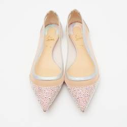 Christian Louboutin Multicolor Lace and Leather Crystal Embellished Ballet Flats Size 38