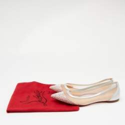 Christian Louboutin Multicolor Lace and Leather Crystal Embellished Ballet Flats Size 38