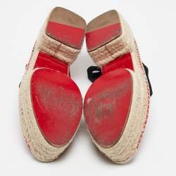 Christian Louboutin Red Fabric Evil Eye Print Platform Espadrille Sandals Size 38