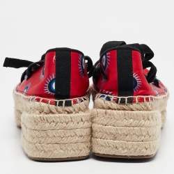 Christian Louboutin Red Fabric Evil Eye Print Platform Espadrille Sandals Size 38