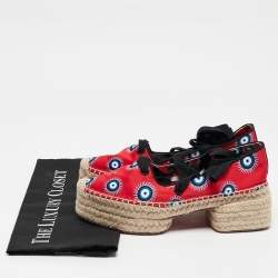 Christian Louboutin Red Fabric Evil Eye Print Platform Espadrille Sandals Size 38