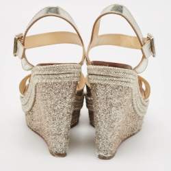 Christian Louboutin Metallic Leather Almeria Platform Wedge Sandals Size 38