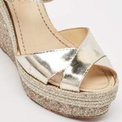 Christian Louboutin Metallic Leather Almeria Platform Wedge Sandals Size 38