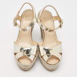 Christian Louboutin Metallic Leather Almeria Platform Wedge Sandals Size 38