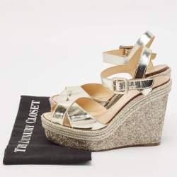 Christian Louboutin Metallic Leather Almeria Platform Wedge Sandals Size 38