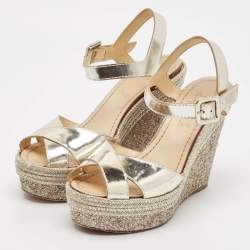 Christian Louboutin Metallic Leather Almeria Platform Wedge Sandals Size 38