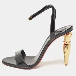 Pre Owned Christian Louboutin Black Patent Leather Lip Queen 100  Sandals Size 38.5