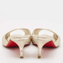 Pre Owned Christian Louboutin Metallic Gold Leather Me Dolly Slide Sandals Size 37.5