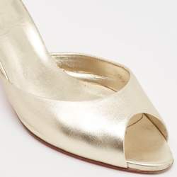 Pre Owned Christian Louboutin Metallic Gold Leather Me Dolly Slide Sandals Size 37.5