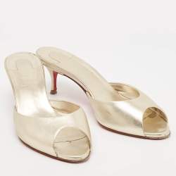 Pre Owned Christian Louboutin Metallic Gold Leather Me Dolly Slide Sandals Size 37.5