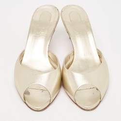 Pre Owned Christian Louboutin Metallic Gold Leather Me Dolly Slide Sandals Size 37.5