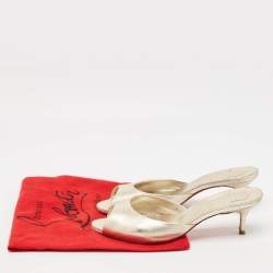 Pre Owned Christian Louboutin Metallic Gold Leather Me Dolly Slide Sandals Size 37.5