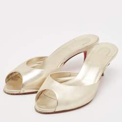 Pre Owned Christian Louboutin Metallic Gold Leather Me Dolly Slide Sandals Size 37.5