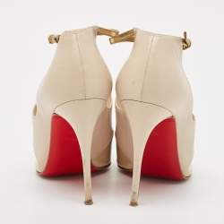 Pre Owned Christian Louboutin Beige/Nude Leather and Patent Leather Dictata Pumps Size 35.5