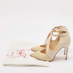 Pre Owned Christian Louboutin Beige/Nude Leather and Patent Leather Dictata Pumps Size 35.5