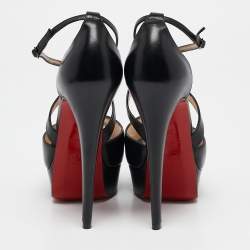 Christian Louboutin Black Leather Cross Me Platform Peep Toe Pumps Size 35.5