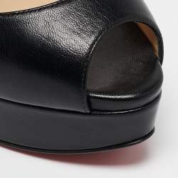 Christian Louboutin Black Leather Cross Me Platform Peep Toe Pumps Size 35.5