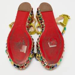 Pre Owned Christian Louboutin Multicolor Suede Pyraclou Ankle Strap Sandals Size 37