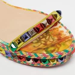 Pre Owned Christian Louboutin Multicolor Suede Pyraclou Ankle Strap Sandals Size 37