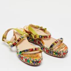Pre Owned Christian Louboutin Multicolor Suede Pyraclou Ankle Strap Sandals Size 37
