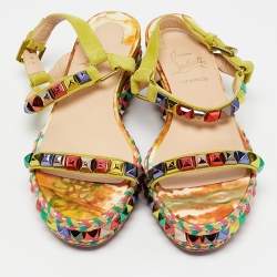 Pre Owned Christian Louboutin Multicolor Suede Pyraclou Ankle Strap Sandals Size 37