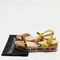 Pre Owned Christian Louboutin Multicolor Suede Pyraclou Ankle Strap Sandals Size 37