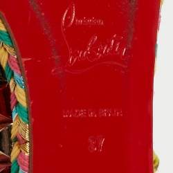 Pre Owned Christian Louboutin Multicolor Suede Pyraclou Ankle Strap Sandals Size 37