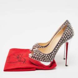 Christian Louboutin Metallic Lurex Fabric Lady Peep Spikes Pumps Size 35.5