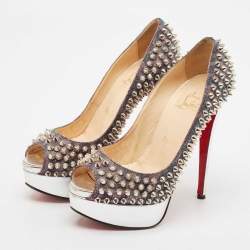 Christian Louboutin Metallic Lurex Fabric Lady Peep Spikes Pumps Size 35.5