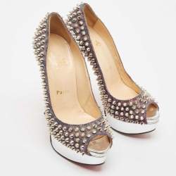 Christian Louboutin Metallic Lurex Fabric Lady Peep Spikes Pumps Size 35.5