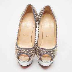 Christian Louboutin Metallic Lurex Fabric Lady Peep Spikes Pumps Size 35.5