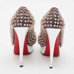 Christian Louboutin Metallic Lurex Fabric Lady Peep Spikes Pumps Size 35.5