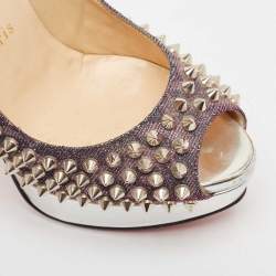 Christian Louboutin Metallic Lurex Fabric Lady Peep Spikes Pumps Size 35.5