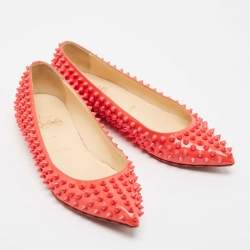 Christian Louboutin Pink Patent Leather Pigalle Spikes Ballet Flats Size 35.5