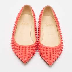 Christian Louboutin Pink Patent Leather Pigalle Spikes Ballet Flats Size 35.5